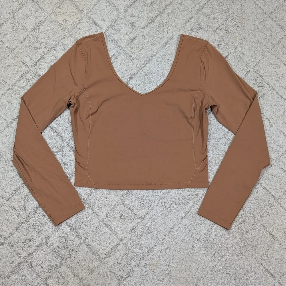 Lululemon Top Womens 10 Brown Dusty Clay Align Long Sleeve Crop Soft Nulu